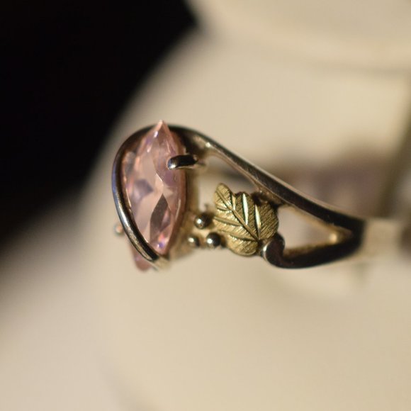 Vintage Sterling 12k. Black Hills Gold Pink CZ Necklace and Ring. Size 7 - Picture 5 of 14